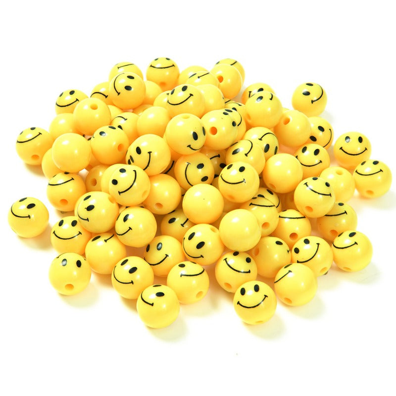 Wholesale 50pcs Acrylic Yellow Smiley Face Straight Hole Cartoon Expression DIY Beads